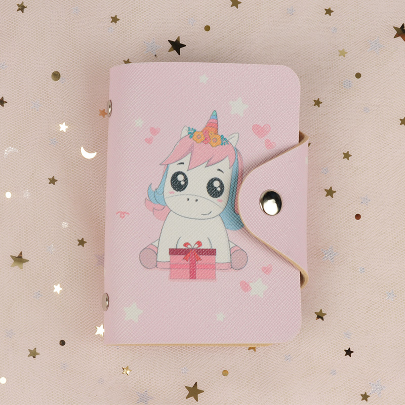 Lindo tarjetero Cartera de tarjeta de crédito Paquete de tarjetas de identificación para crédito dibujos animados femeninos gato unicornio Multi-Tarjeta Bit PU funda de tarjeta de cuero: 6