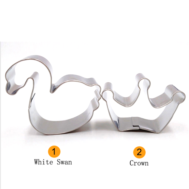 Juego de 2 unids/set de moldes de acero inoxidable para galletas, cortadores de galletas para , Reina, Cisne, romántico, herramienta para hornear, sello de molde: 2pcs