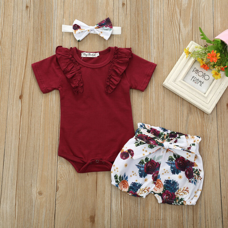 Citgeett Zomer Peuter Baby Meisje Bodysuit Tops Hart Bloemen Broek Hoofdband Outfits Shorts Sunsuit Set Kleding