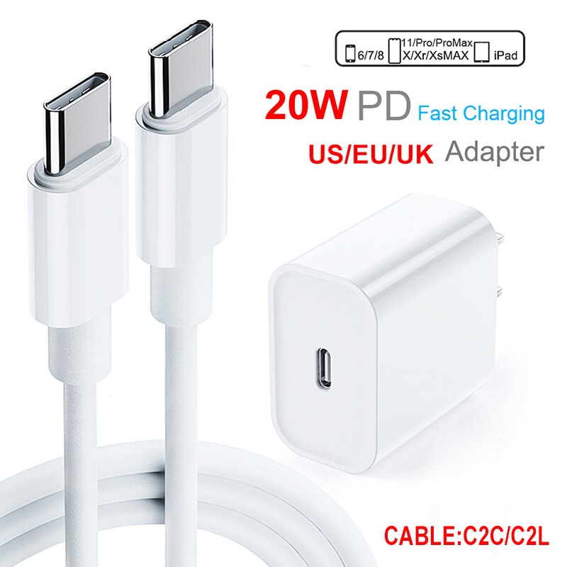 20w PD Charger USB-C Power Adapter With Type C Cable Fast Charger For iPhone 12 Pro Max mini iphone12 iPad Pro For Samsung