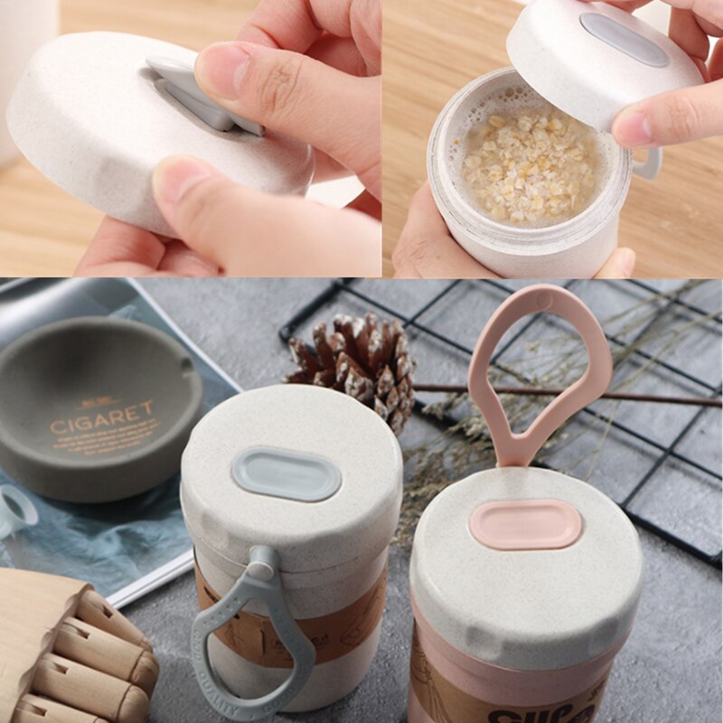 300Ml Tarwe Stro Verzegelde Soep Beker Met Deksel Gezond Materiaal Water Ontbijt Draagbare Magnetron Lunchbox Servies Voedsel