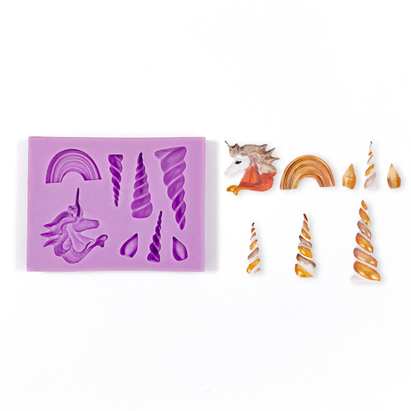 Decoración de pastel de unicornio, molde con tapa de azúcar, molde combinado de pestañas con oreja de unicornio, molde DIY: Transparente