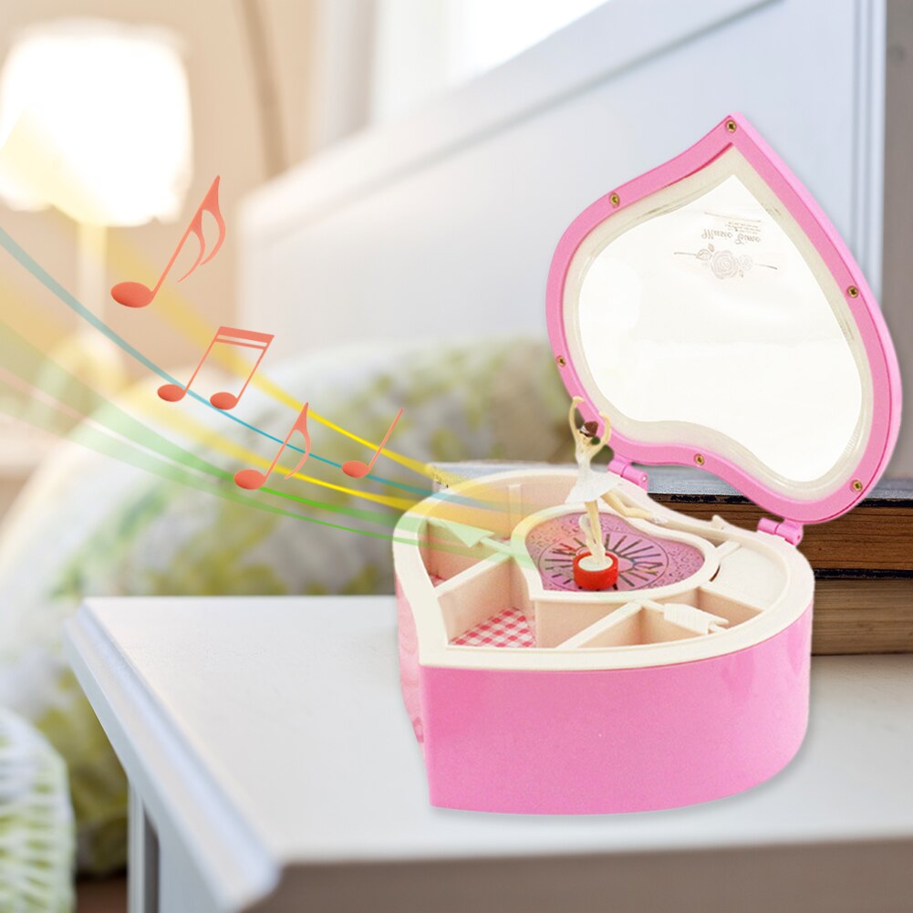 Caja de música con manivela en forma de corazón romántico, cajas musicales de plástico de bailarina de Metal, adornos para decoración del hogar, de cumpleaños