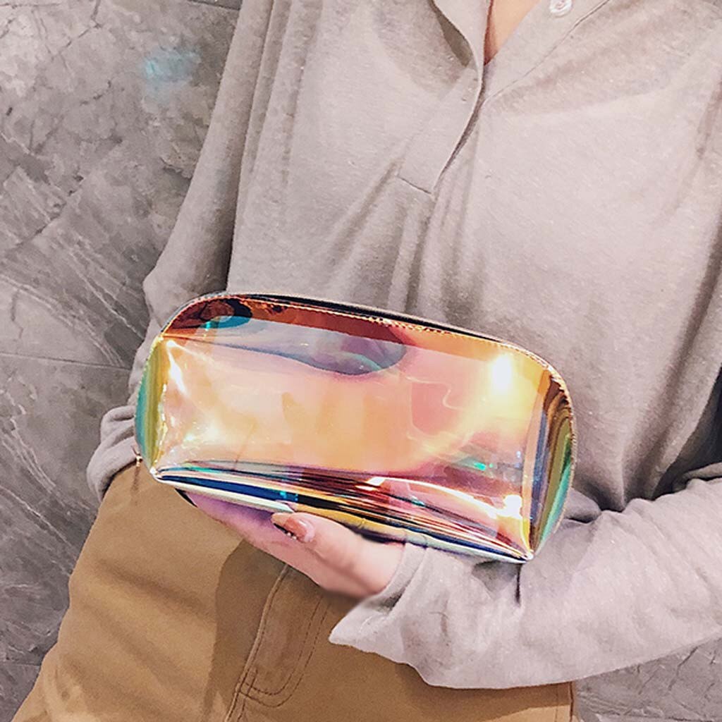 Aelicy Women Transparent Lasher Waterproof Handbag Make Up Bag Panelled Jelly Storage Bag With Zipper Sales: L