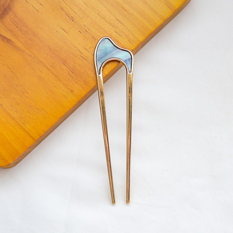 U-Shaped Hairpins Women Girls Hair Accessories Gold Silver Color Metal Hair Sticks Retro Jewelry Headdress: A-Blue