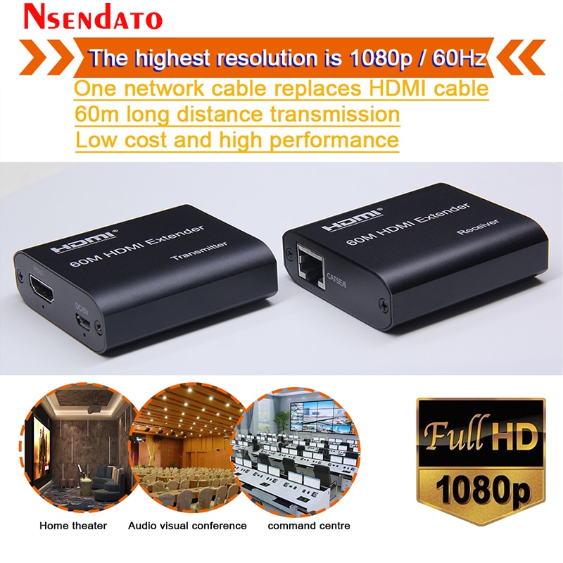1080P 60Hz HDMI Extender Sender Transmitter Receiver Over Cat5e/Cat6 RJ45 HDMI Extender 60m HDMI Extender Switch For PC DVD PS4