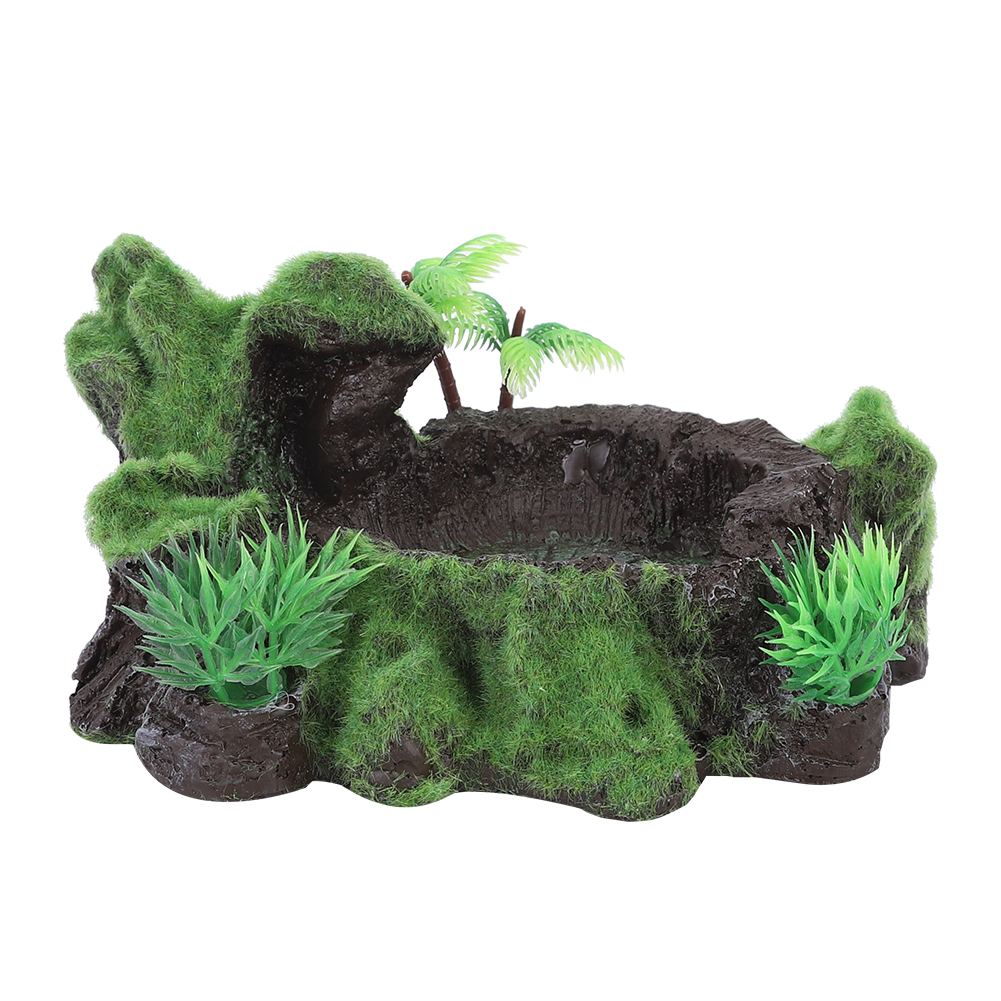 Planta de simulación de resina ZR-012, pecera reptil lagarto, cuenco de alimentación, alimentador de agua para comida de tortuga, adecuado para reptiles pequeños