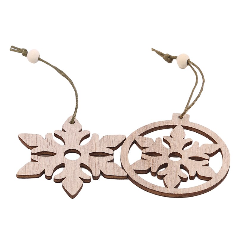 12pcs/Bag Wooden Hollow Out Christmas Snowflake Pendant Tree Decorations Xmas Angel Elk Star Wood Ornaments: B