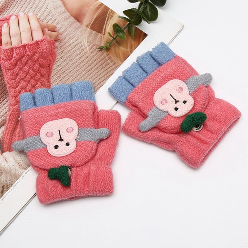 Cartoon Baby Gloves Boy Girl Winter Knitted Gloves Warm Convertible Flip Top Fingerless Mittens Gloves for Children Toddler Kid: DP