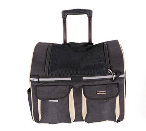 Pet Rolling Carrier Dog Backpack with Wheels Cats Puppies Travel Bag with Wheels Dog Trolley Case Multi-purpose Backpack: Black