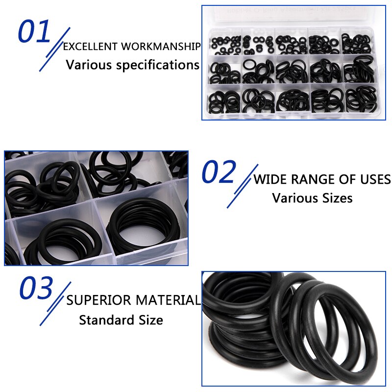 Juntas tóricas de sellado NBR de 6mm-20mm CS1.5mm, 225mm, 1,9mm, reemplazos duraderos de juntas Arandela de goma, 15 tamaños, DQ003, 2,4 unids/set PCP DIY