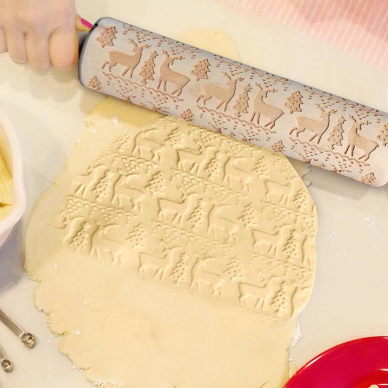 Kerst Sneeuwvlok Elanden Houten Deegroller Bakken Cookies Fondant Deeg Gegraveerde Roller DIY Tool Kerst Embossing Rolling Pin