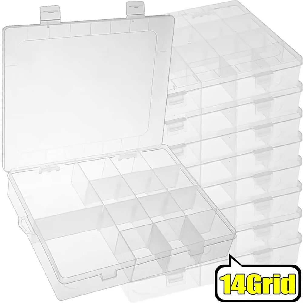 1 Stuks Transparante Plastic Opbergdoos Sieraden Knop Hardware Tool Opslag Vitrine Container Box Verstelbare 14 Roosters