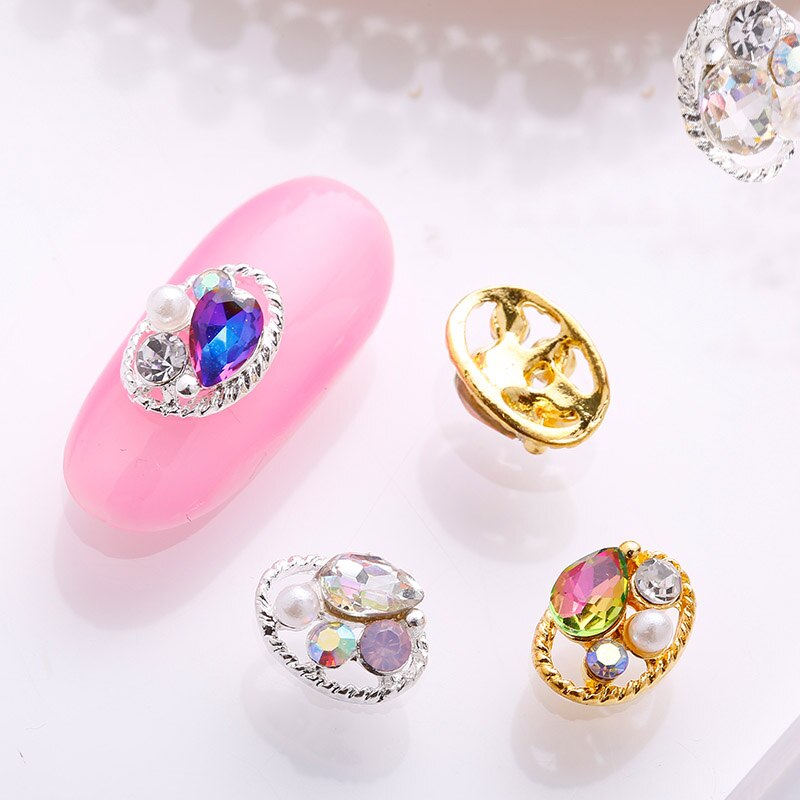 10 stk hule ovale rhinestones perle charms skjønnhet glitter negler charms smykker tilbehør metall for 3d nail art dekorasjon -7*12