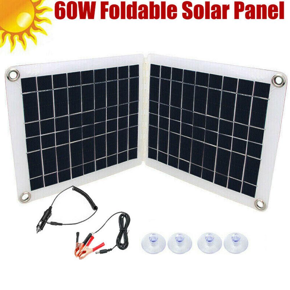 Panel Solar Flexible de 60W, Panel Solar monocristalino, plegable, doble USB, para teléfono, batería de coche, electrónica, 18V/12V/9V/6V