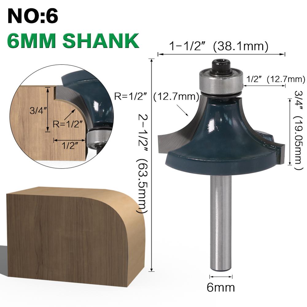 1 stk 6mm skaft 1/4 " skaft hjørne rundt over fræser med lejefræser til træværk wolframkarbid: No6 6mm skaft