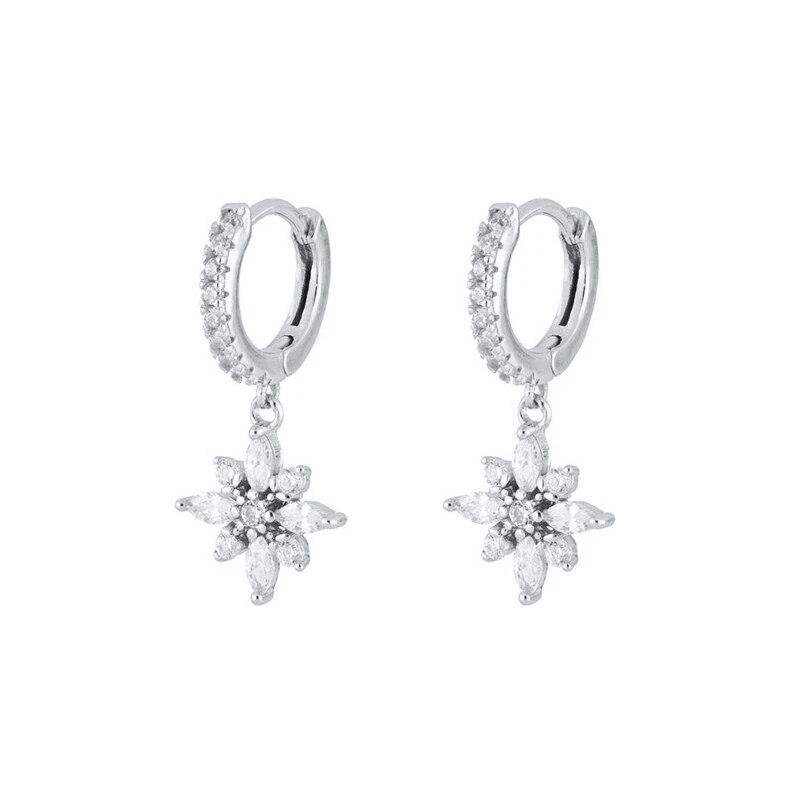 ROXI Bohemia Shiny Snowflake Hoop Earrings for Women Girls Flower Zircon Wedding Jewelry Cartilage Earrings 925 Sterling Silver: silver