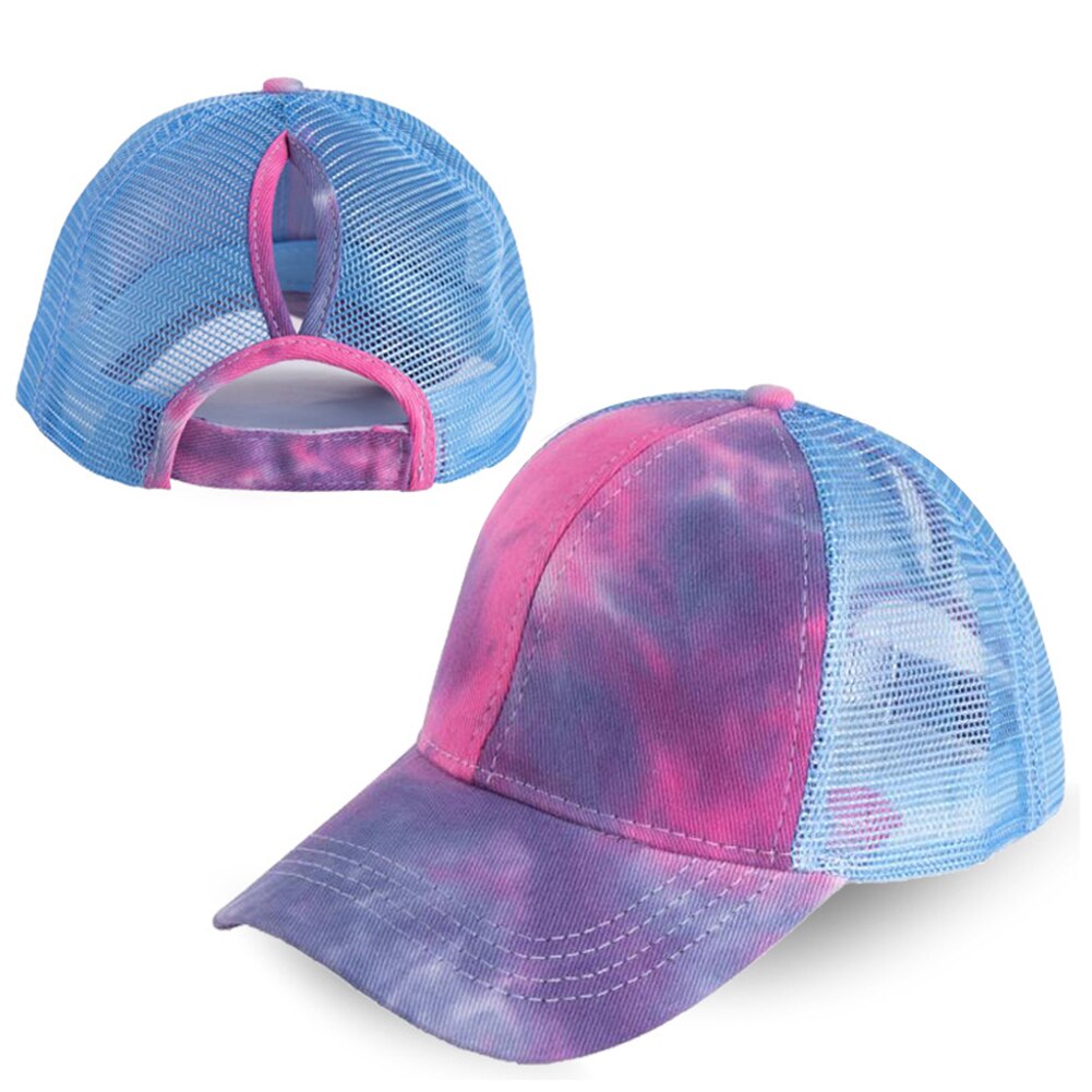 Tie Geverfd Paardenstaart Baseball Cap Mesh Ponycap Snapback Vrouwen Mannen Verstelbare Zomer Outdoor Fietsen Sport Casual Zonneklep Hoed: Paars