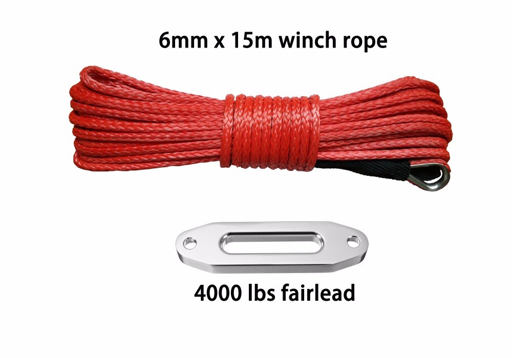6mm*15m 4000 lbs fairlead atv -vinssi, off road -köysi, synteettinen vinssi -köysi 6mm, veneen vinssikaapeli, utv -vinssi acc
