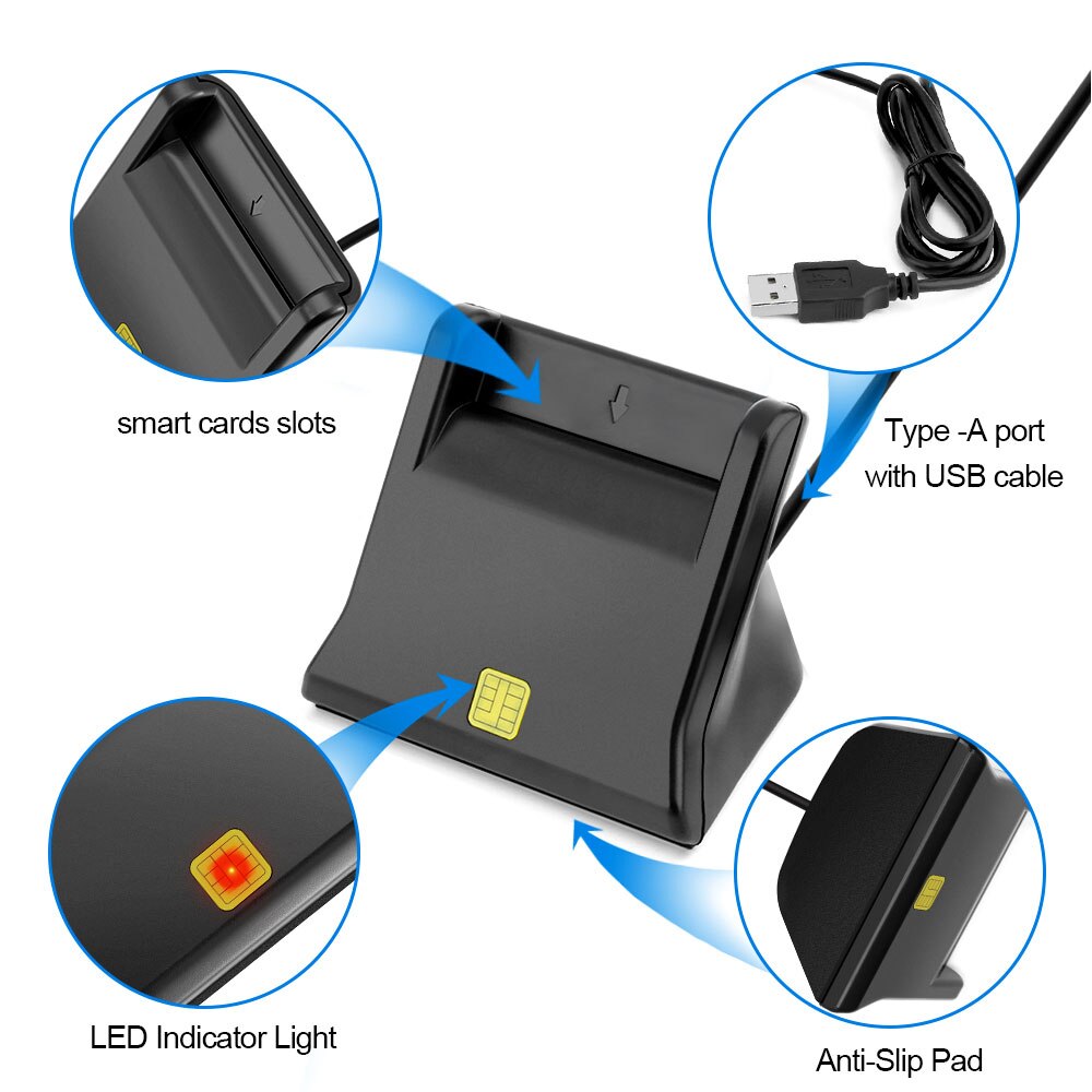 Rocketek usb 2.0 smart card-læser cac,id,bankkort,sim-kort cloner stik kortlæser adapter computer pc laptop tilbehør