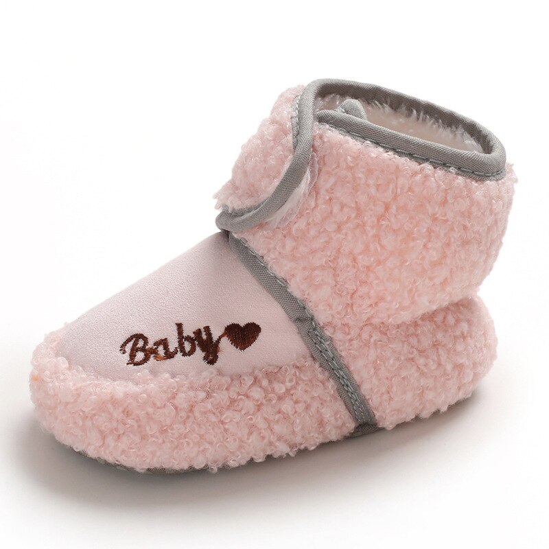 Vinter søde baby støvler ensfarvet tyk varm plys baby dreng pige støvler vinter baby sko til drenge piger: Lyserød / 13-18 måneder