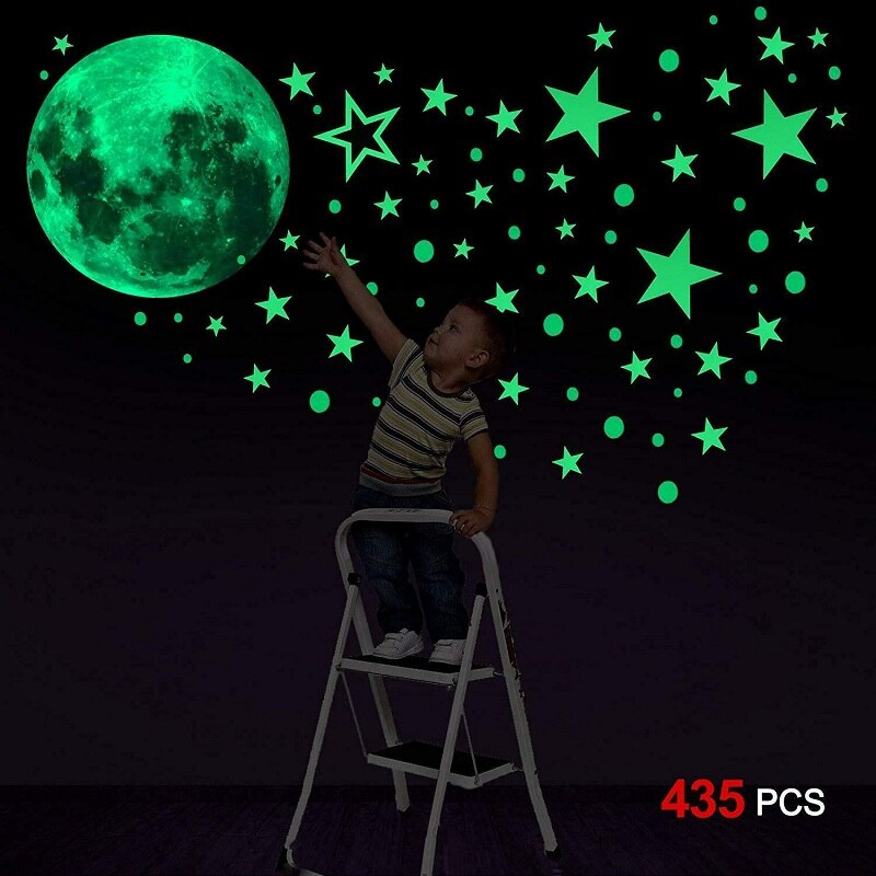 Pegatinas luminosas de Luna y estrellas para decoración del hogar, adhesivos de pared que brillan en la oscuridad para habitación de niños, dormitorio, techo, 435 unids/set por juego