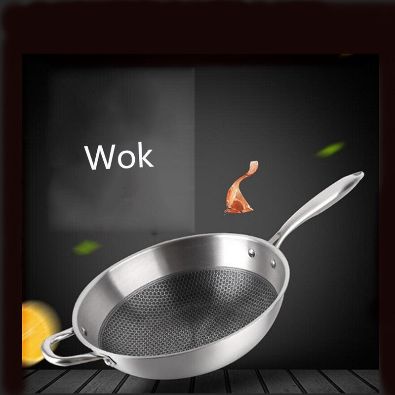 He-Double Honeycomb Double Coating Non Stick Stainless Steel Wok with Cover