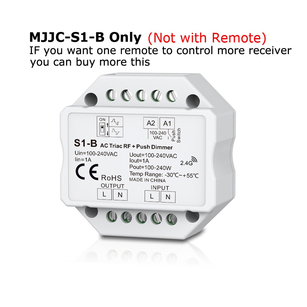 Triac LED Dimmer 220V EU 230V 110V AC Wireless RF Dimmable Push Switch with 2.4G Remote Dimmer for LED Lamp 220V Bulb S1-B: MJJC-S1-B Only