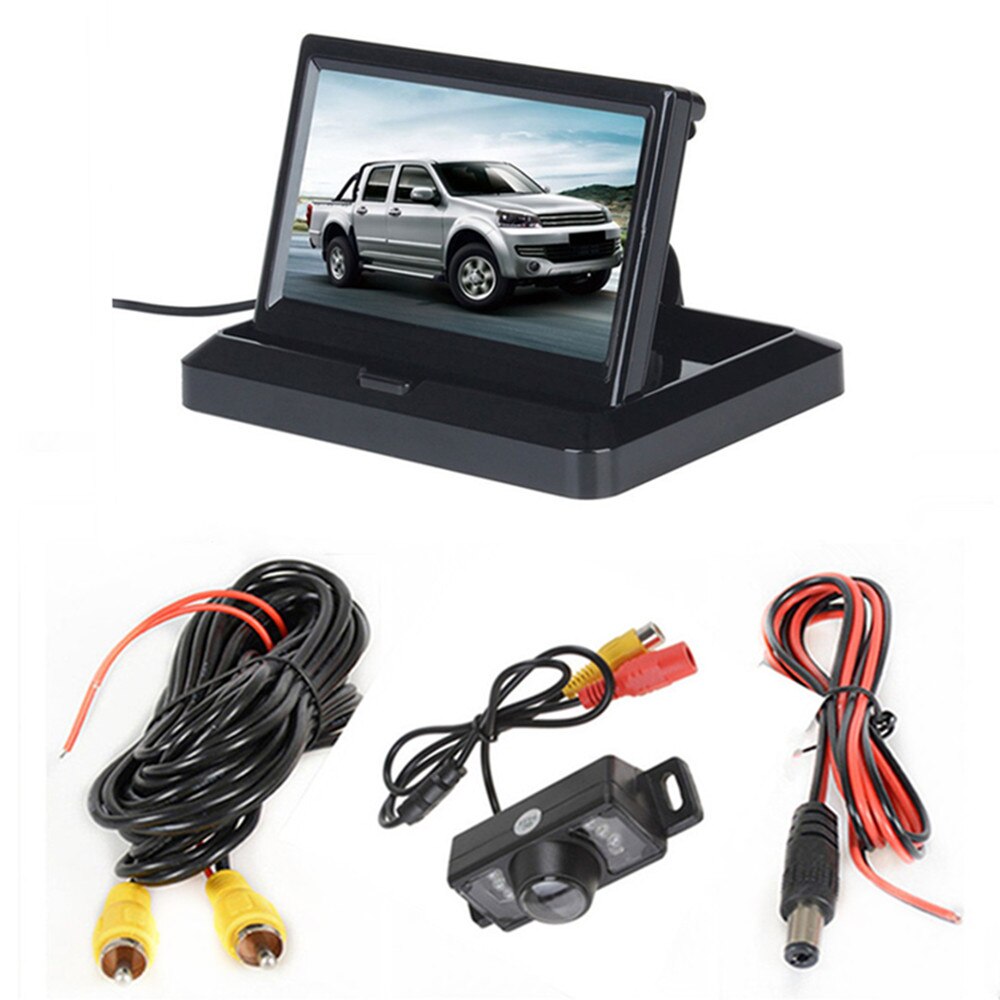 Monitor plegable de estacionamiento inverso para coche, pantalla TFT LCD HD 800x480 de 5 &quot;, con 2 entradas de vídeo, cámara de visión trasera (opcional): With camera wired02