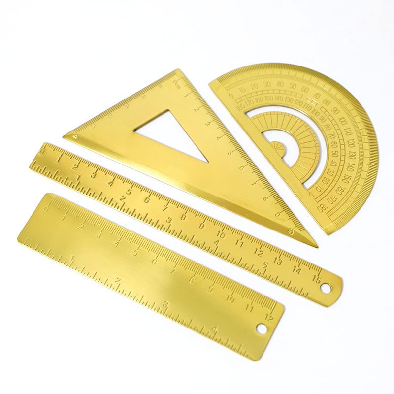 4 delige set metalen roestvrij stalen liniaal driehoek liniaal gouden retro halve cirkel instrument gradenboog driehoek tekening heerser