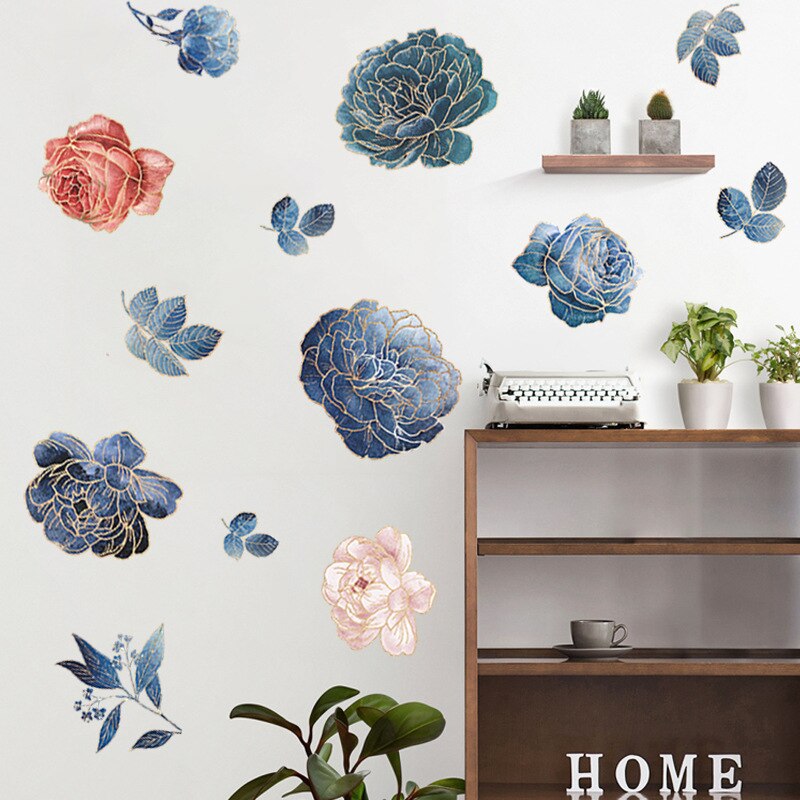 Pegatinas de pared de flores de acuarela creativas para sala de estar, decoración de dormitorio, autoadhesivo extraíble, calcomanías de pared de PVC, decoración de murales artísticos