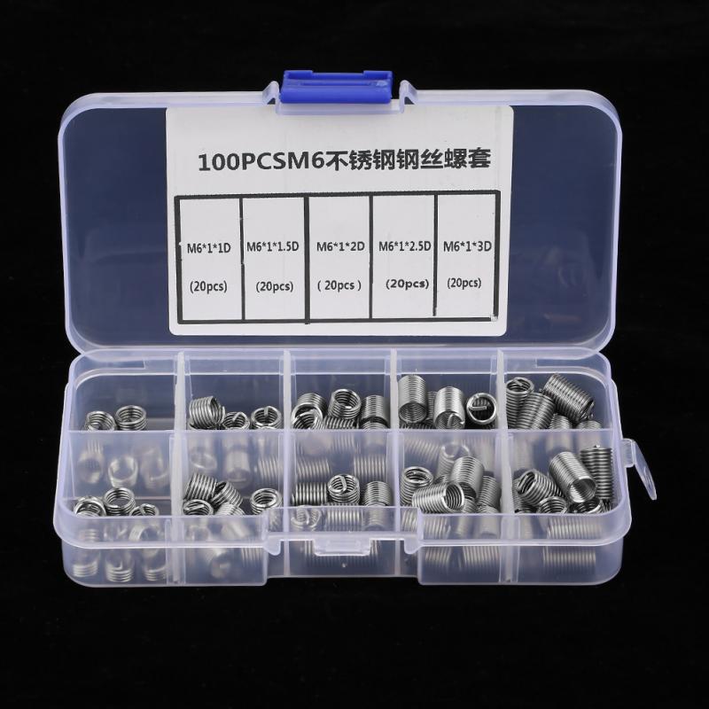 100Pcs/Set M6 Stainless Steel Screw Thread Insert Coiled Wire Helical Threaded Inserts Set helicoil thread repair kit