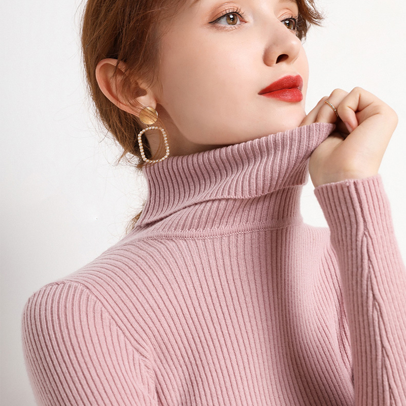 Heliar feminino outono gola alta camisola de malha pulôveres macios cashmere jumpers básicos macios para mulher 2024 outono inverno: Rosa
