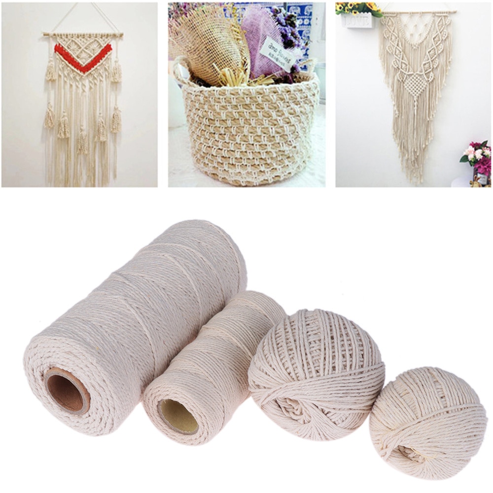 100%  natuurlijke beige katoenen gedraaide koorden, macramé, ambachtelijk touw, handgemaakte verpakking, doe-het-zelf, huisdecoratie