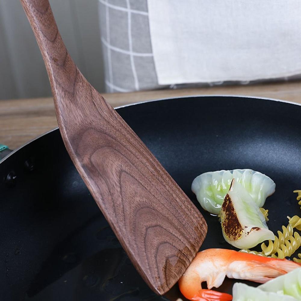 Retro houten kooklepel schep zwarte walnoot keukenaccessoires set keukenbenodigdheden houten schep