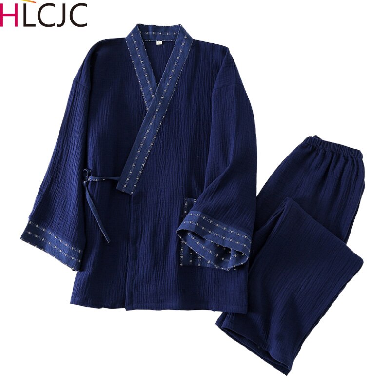 Mannen Kimono Thuis Suits Lange Mouwen Broek Past Voor Herfst En Lente Pijamas Voor Mannen Katoen Crêpe pyjama Voor Mannen