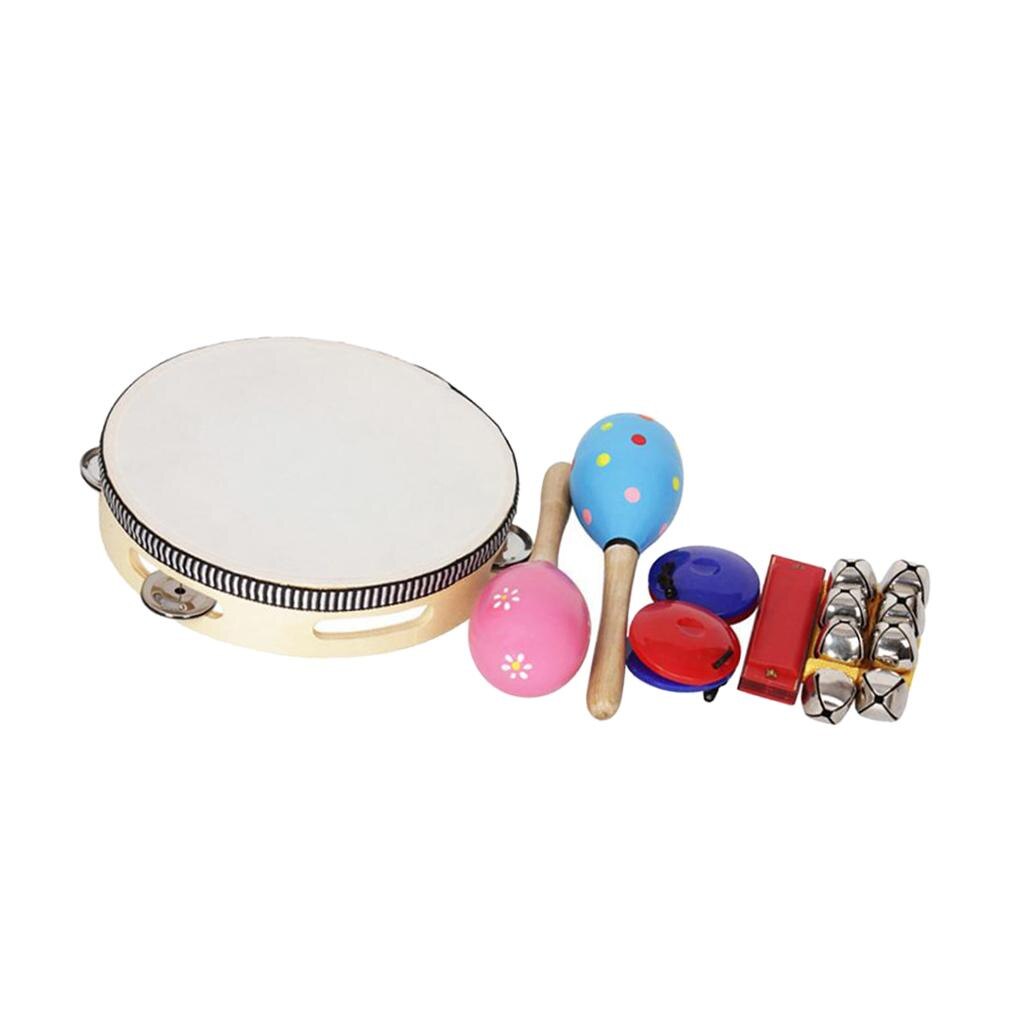 1 set /8 stück handrassel, kastagnetten, mundharmonika, tamburin, mini-percussion