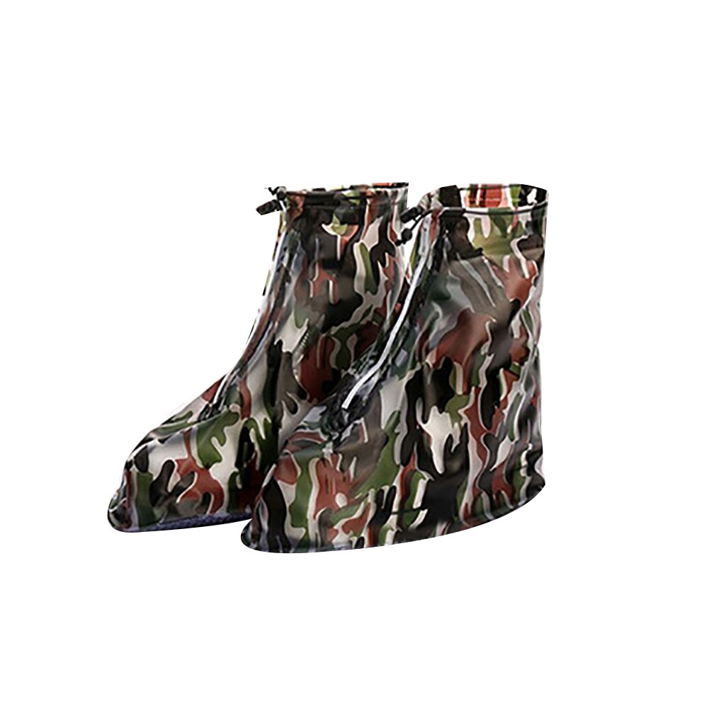 2 Pairs Unisex Anti-slip Waterproof Shoes Cover Unisex Shoes Protectors Zipper Rain Boots Overshoes for Indoor Outdoor Rainy Day: Green Camouflage / S