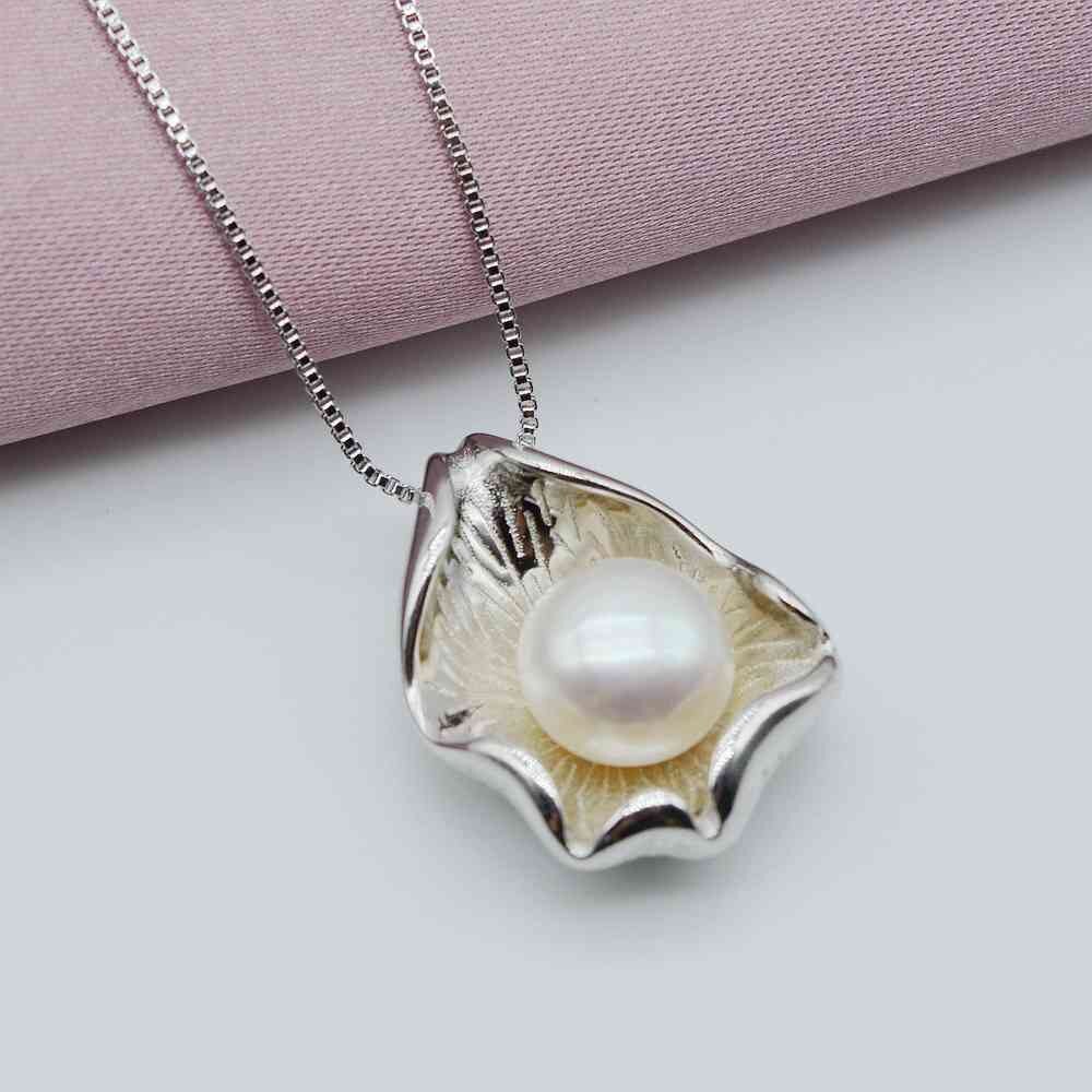 Collana con ciondolo conchiglia di moda, perla d&#39;acqua dolce bianca naturale, argento sterling 925, forma a conchiglia, collana da ragazza: WHITE