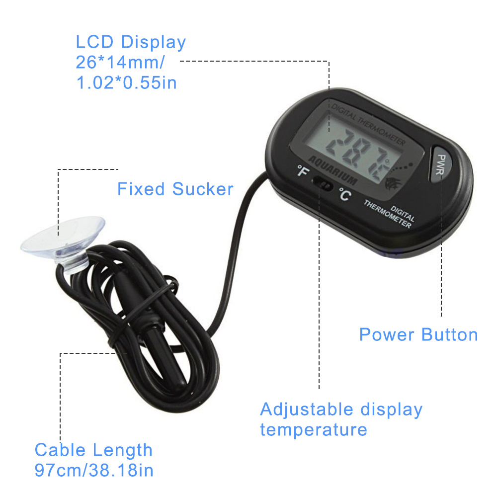 Aquarium Fish Tank Thermometer Reptiles Lizard Turtle Thermometer with Suction Cup Digital Dual Scale