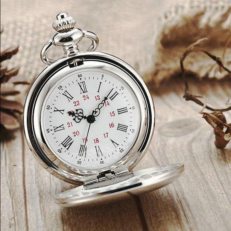 Silver Smooth Quartz Pocket Watch Fob Chain Best Men Women Steampunk Roman Numerals Reloj De Bolsillo