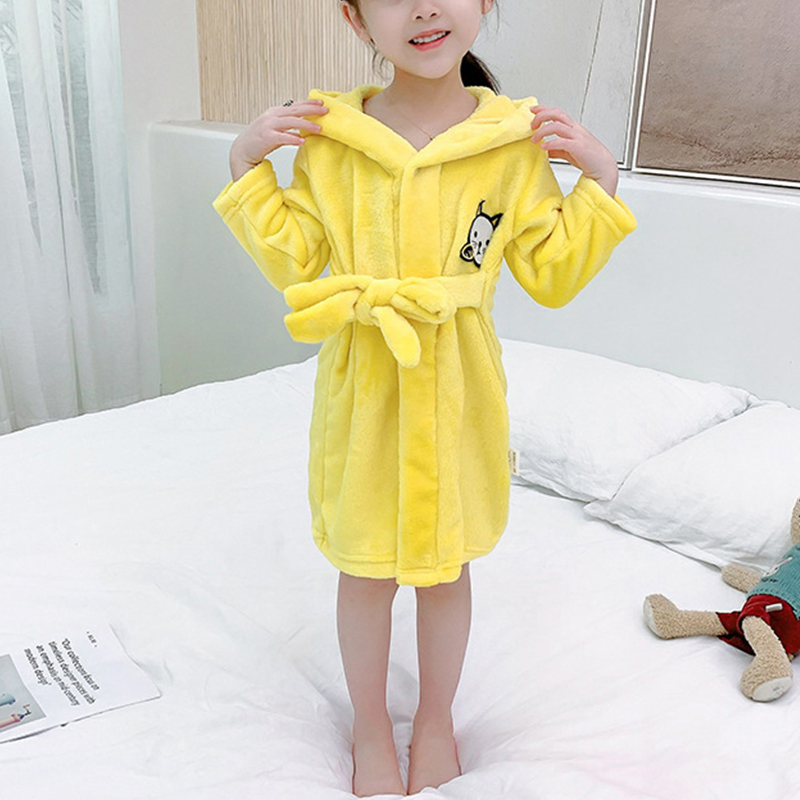 Albornoz de manga larga con capucha para niños y niñas, ropa de casa cómoda de franela Coral, albornoz de dibujos animados para Otoño e Invierno