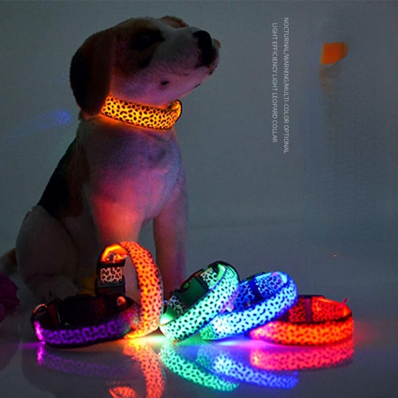 Collar luminoso LED para perro y mascota, arnés de seguridad para caminar al aire libre, con pajarita, brillante, para cachorro de leopardo