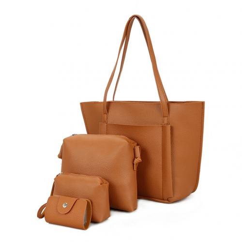 Soild Kleur 4 Stks/set Vrouwen Kunstleer Cross Body Schoudertas Handtas Kaarthouder Clutch: Bruin