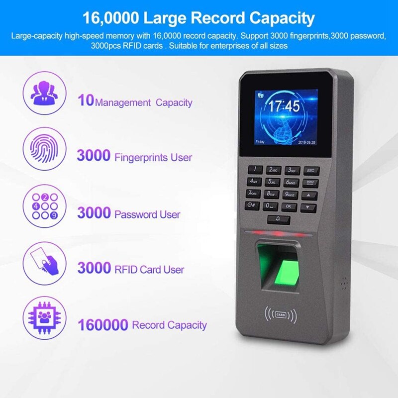 2,4 zoll TCP/IP/USB Biometrische RFID Tastatur Fingerprint Access Control System Elektronische Zeit Teilnahme Maschine Uhr