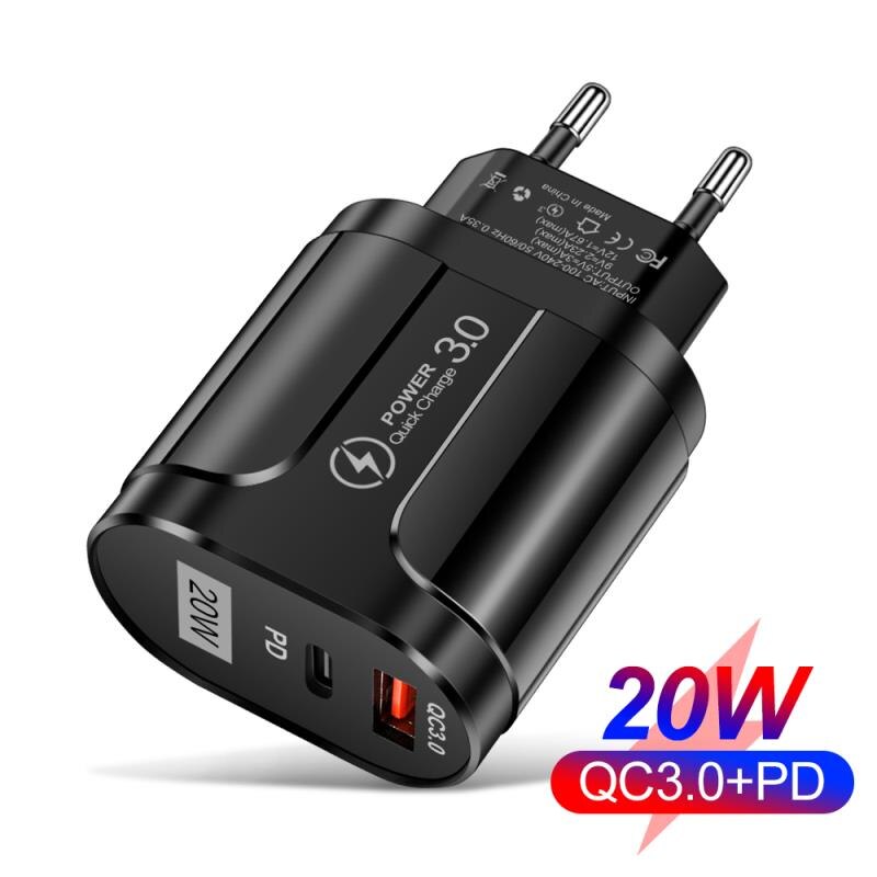 Fast Charging 20W PD Charger QC3.0 for iPhone Android Mobile Phone USB Charger USB-A+Type-c Dual Ports Phone Charger PD Charger