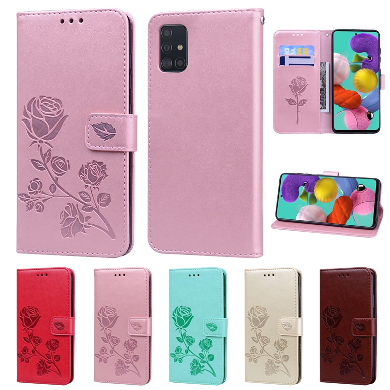 Funda de cuero para Samsung Galaxy A51, funda con tapa magnética de flor 3D para Samsung A51, fundas para teléfono Galaxy A 51, A515F, Etui