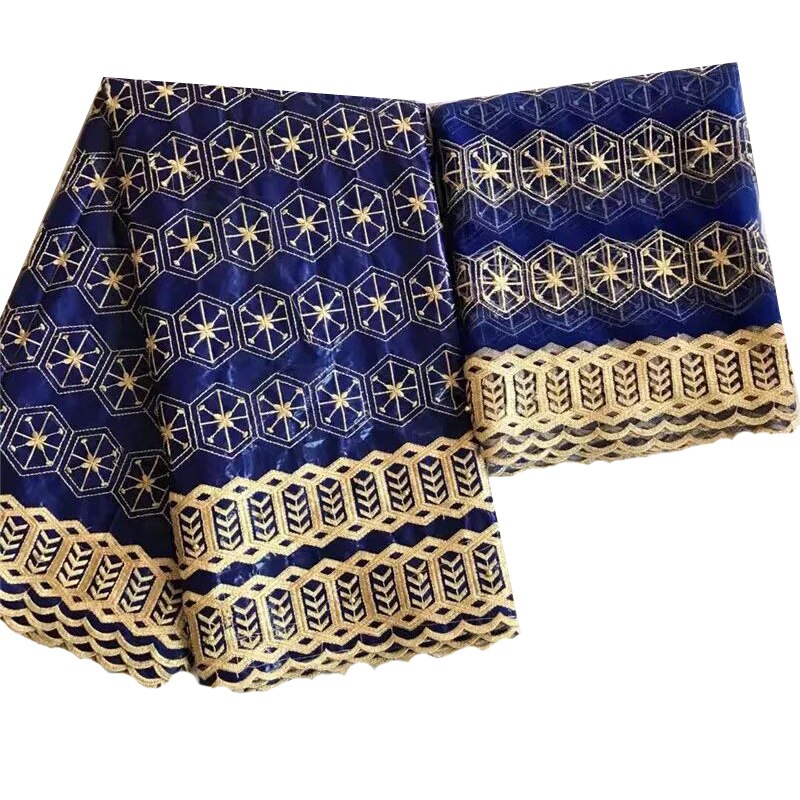 Afrikaanse Stof Borduren Bazin Riche Getzner Kralen Cavia Brokaat Stof Aso Oke Headtie Naaien Materialen Textiel 5 + 2 Yard /Lot: Royal Blue