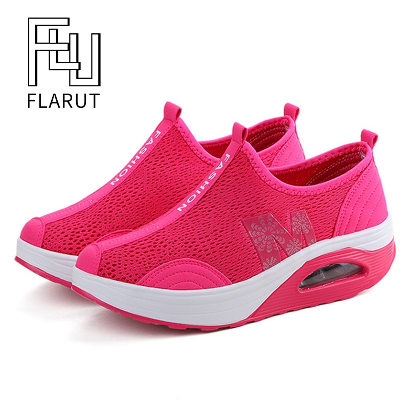 Air Cushion Wedge Sneakers Women Thick Bottom Summer Swing Shoes Breathable Rocking Shoes Soft Height Increasing Jumping Shoes