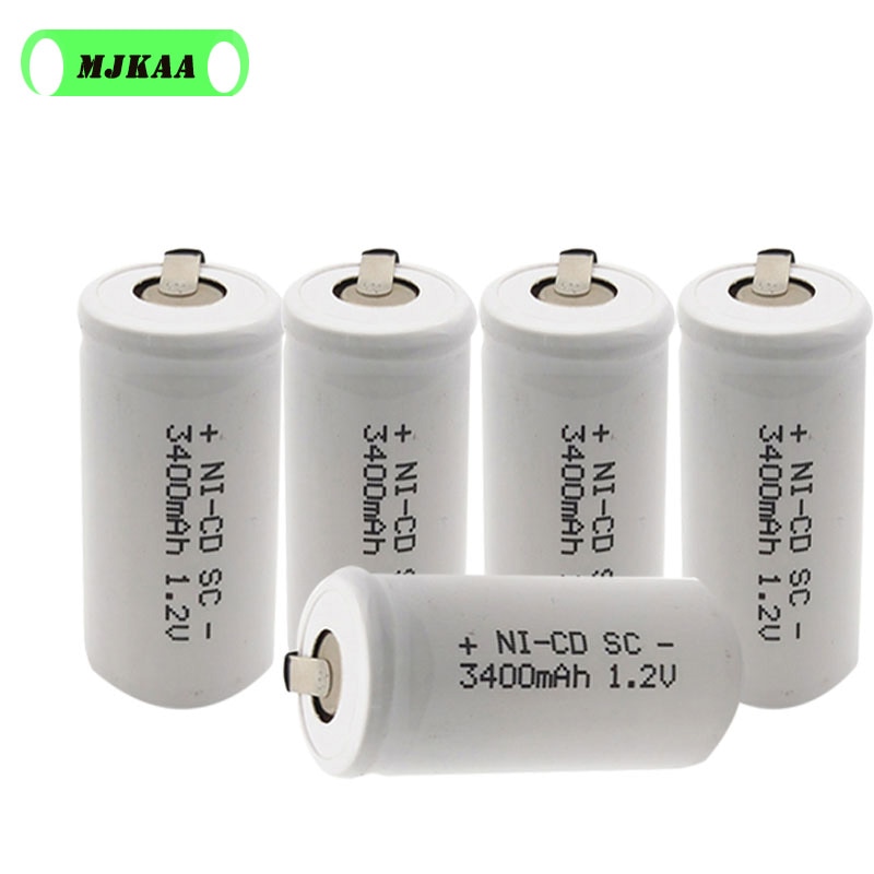 12pcs SC 1.2V 3400mah Rechargeable Battery 3400mah 4/5 SC Sub C Ni-cd Cell with Welding Tabs for Electric Drill Screwdriver